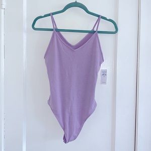 Purple ribbed tank top bodysuit